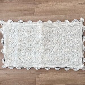 Vintage‎ White Cotton Lace Crocheted Floral Flowers Rectangle Sham Pillowcase